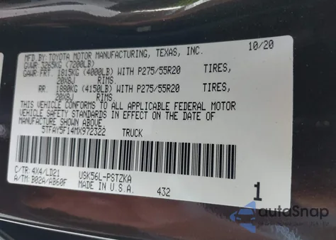 2021 Toyota Tundra 1794 Edition z USA, uszkodzony, nr VIN 5TFAY5F14MX972322